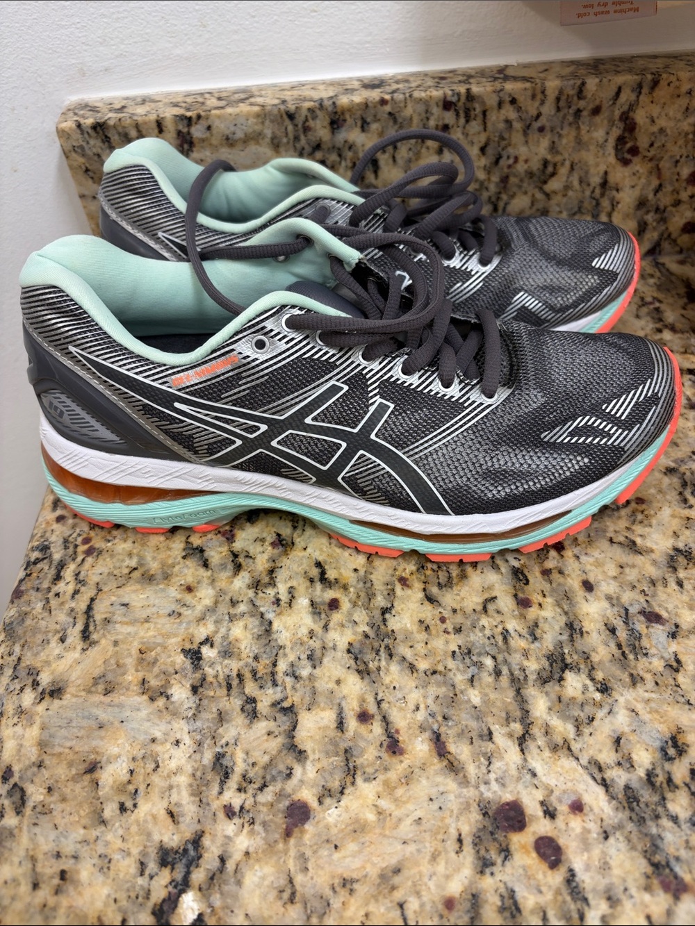 ASICS Gray Running Shoes with Mint and Coral Accents size 7